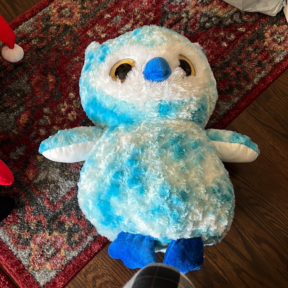 Giant blue and white marble stuffed owl